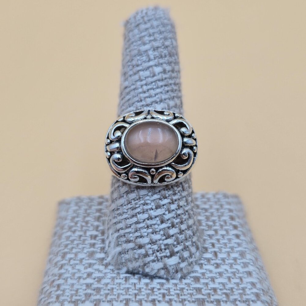 Size 8.75 Sterling Silver Quartz Stone Fancy Design Band Ring A5158